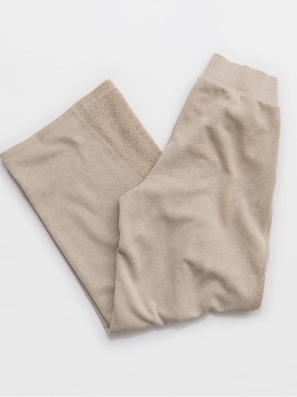 Aerie Apres Chill High-Rise Wide-Leg Lounge Trousers in Taupe/Cream Size L Short - Picture 7 of 14